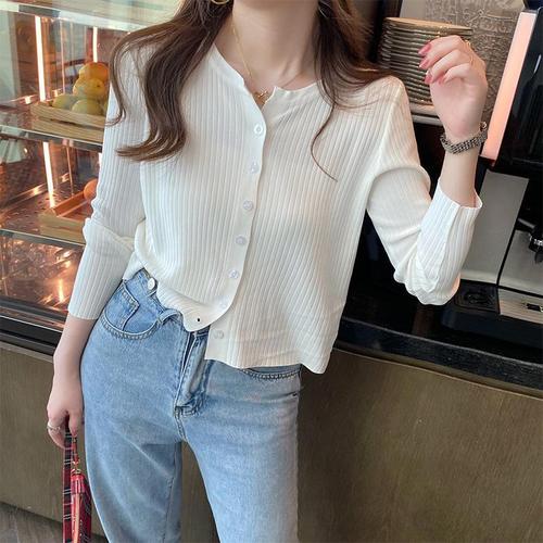 Gentle Breeze Long-Sleeve Knitted Cardigan for Women - Autumn Small Size Short Style Loose and Slimming Casual Open Top