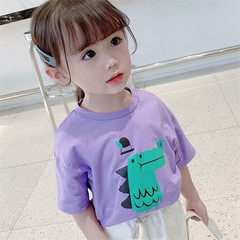 純棉100%女童短袖t恤中大童男寶寶夏季寬鬆卡通上衣兒童打底衫潮2