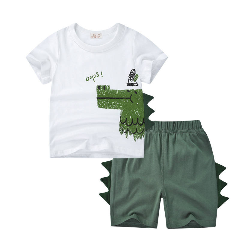 Ventas directas de fábrica personalizadas be top ropa para niños nueva ropa para niños traje de niño verano niños versión coreana de dos piezas de dinosaurio