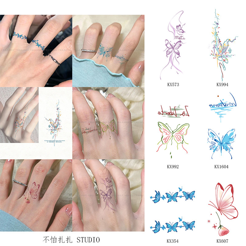 Beautiful and Purely Alluring Finger Butterfly Ins-style Small Pattern Colorful Tattoo Stickers, Waterproof, Long-lasting, Sweet and Cool, Fresh and Youthful