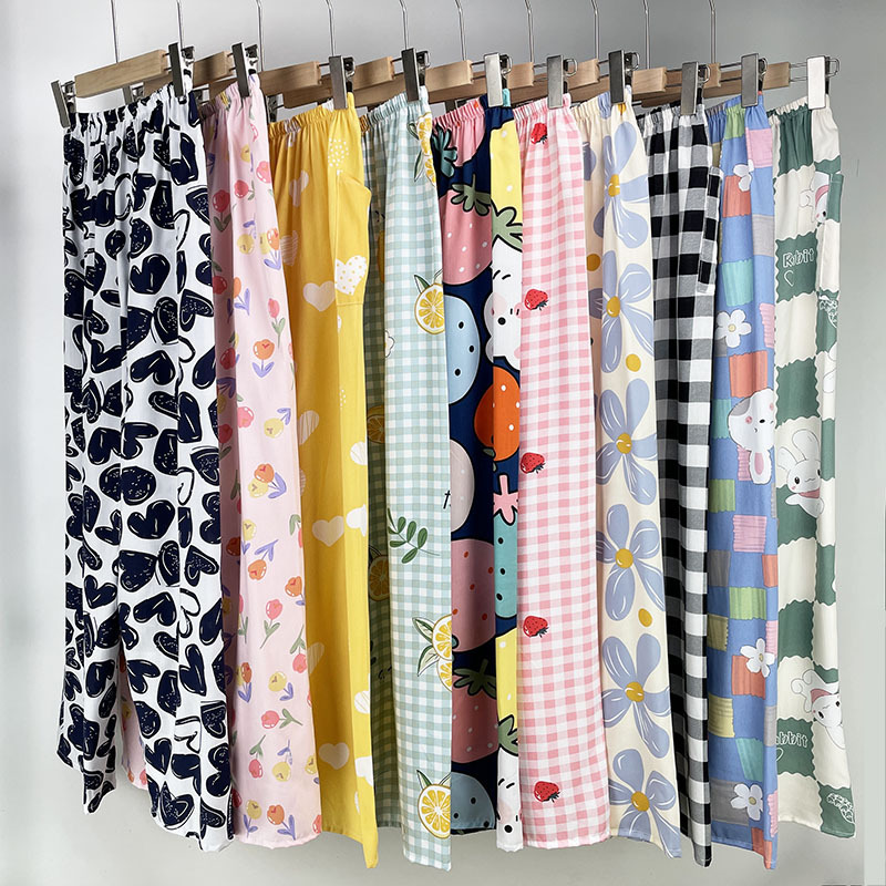 Spring and Summer Thin Rayon Sleep Pants for Women, Loose Cotton Silk Straight-Leg Home Pants, Nine-Point Length, Suitable for Outdoor Wear Spring and Summer Thin Rayon Sleep Pants for Women, Loose Cotton Silk Straight-Leg Home Pants, Nine-Point Length, Suitable for Outdoor Wear