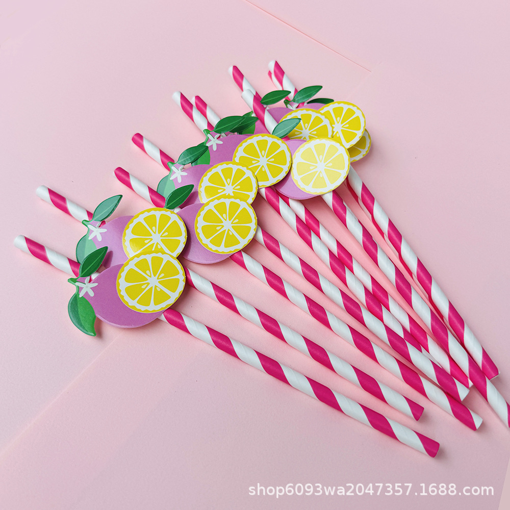 Suministros para fiestas transfronterizas Pajitas de limón de frutas creativas Pajitas de papel desechables Pajitas de bebidas de jugo Spot al por mayor