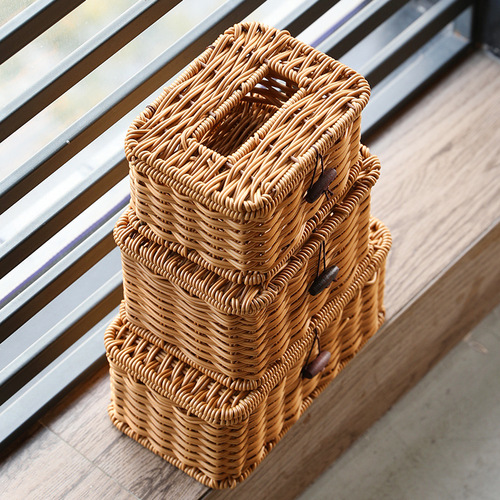 Tissue box for living room household simple imitation rattan paper box woven tissue box tissue tube tissue cover