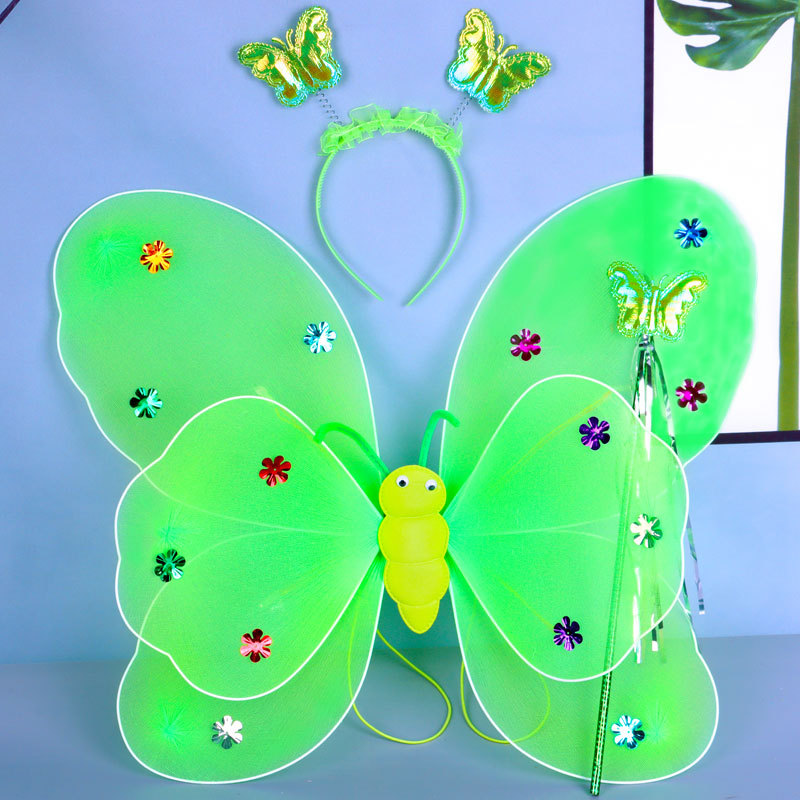 Set de Alas de Mariposa Luminosas Set de 3 Piezas de Poliéster, Luminoso para Día del Niño y Cosplay