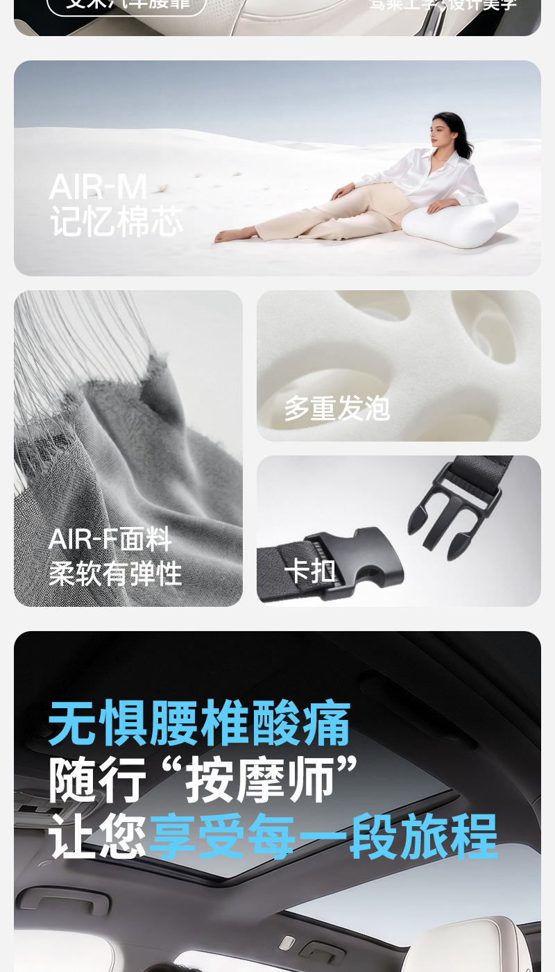 Long-Term Sitting Without Fatigue: Car Driver's Seat Lumbar Support Pillow, Slow Rebound Memory Foam Lumbar Cushion, Tail Vertebrae Pressure Relief Support Backrest Pad