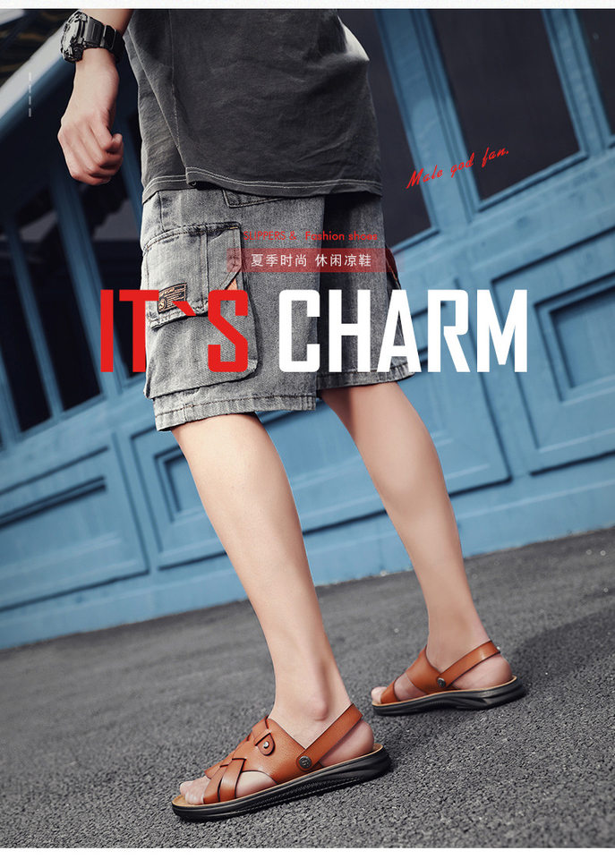Dép sandal nam quai ngang hở ngón đế mềm thoáng khí chống trơn trượt cỡ lớn — Nâu Đen, vàng nâu chi tiết 6