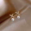 South Korean silver needle, goods with bow from pearl, small earrings, silver 925 sample