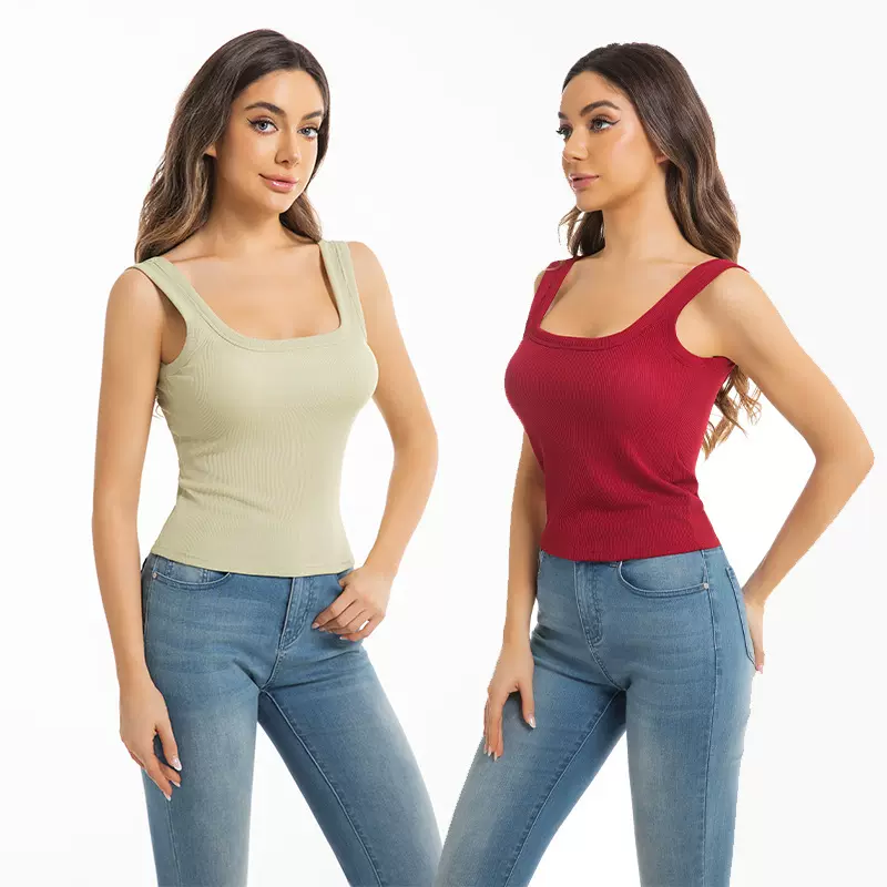 大U美背背心免穿文胸一体无钢圈方领高弹细螺纹显瘦修身裹胸