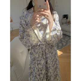 实拍2055春季浴袍女棉浴衣可穿碎花长袖系腰睡袍韩版碎花新款批发