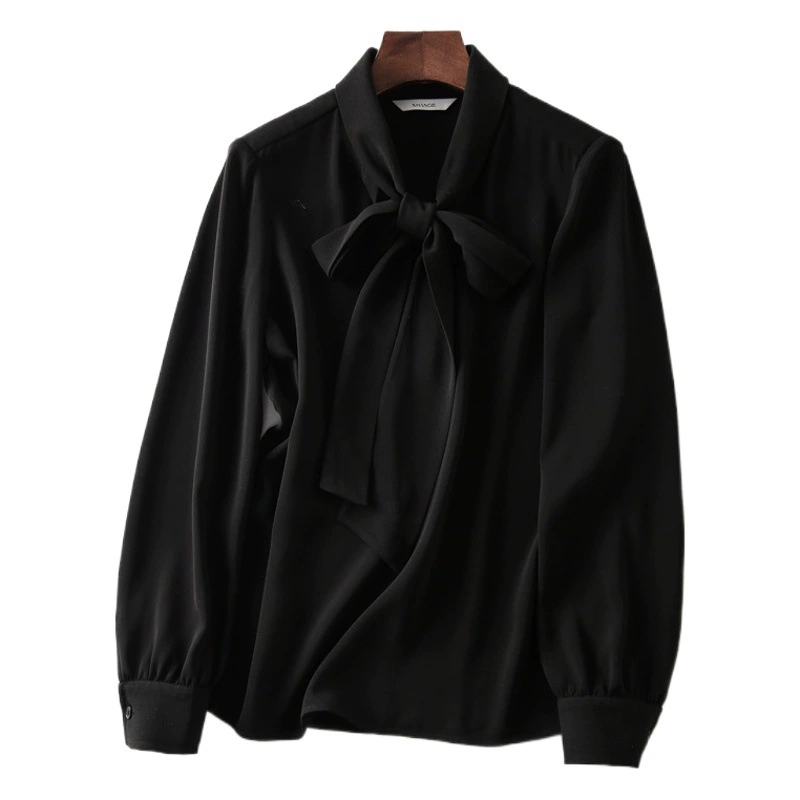 Dongda Южная Корея Интеллектуальный простой, но не уменьшенный элемент ленты элегантный женственный темперамент осенний Топ Однотонная рубашка