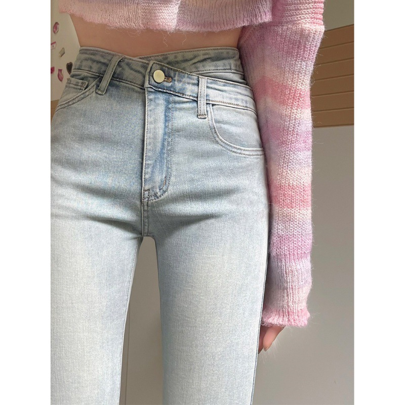 2025 Light-Colored Fashionable Bootcut Jeans for Women Spring & Fall New Large Size High-Waist Slim Floor-Length Pants Horse Hoof Pants