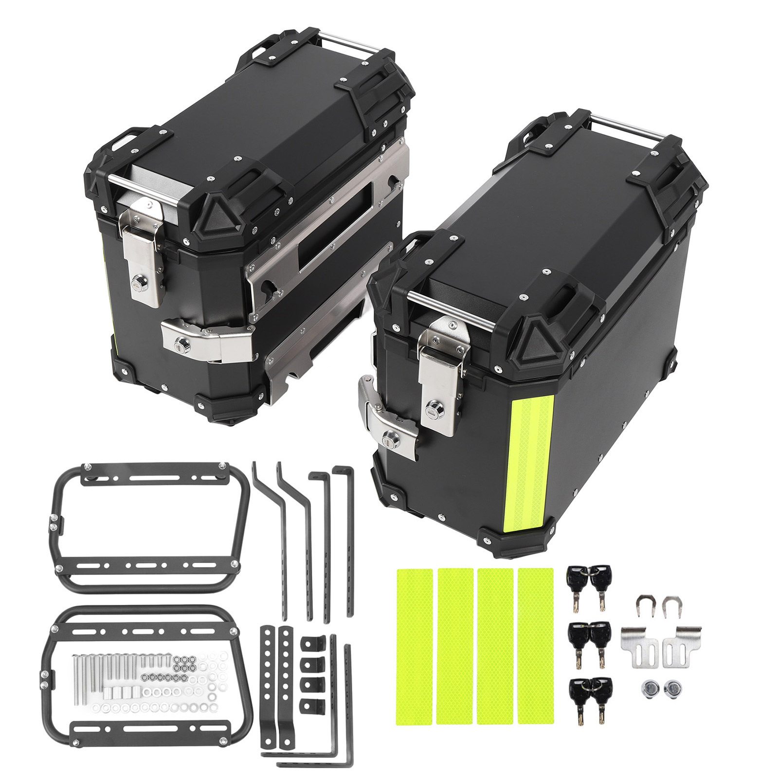 28L/35L Motorcycle Aluminum Alloy Side Box with Large Corner Protection, Waterproof and Anti-Collision, Travel Embossed X-Style Universal Modified Side Box