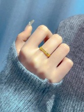 24k金财源滚滚招财铜钱戒指女时尚个性食指戒气质网红素圈金指环