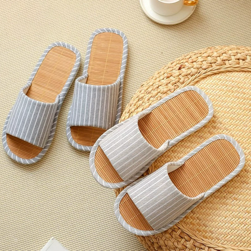Мужские летние тапочки из бамбука, влагопоглощающие, дышащие, офисные, бесшумные, оптом, домашние льняные тапочки
