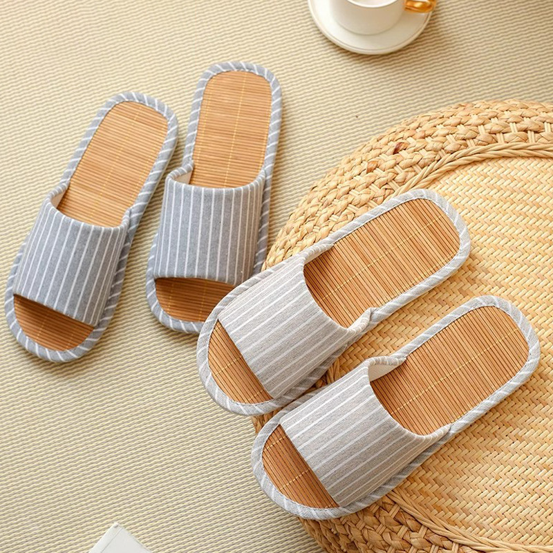 Men's Bamboo-Soled Slippers for Summer, Sweat-Absorbent and Breathable Office Slippers, Silent Wholesale Linen Slippers for Home Use