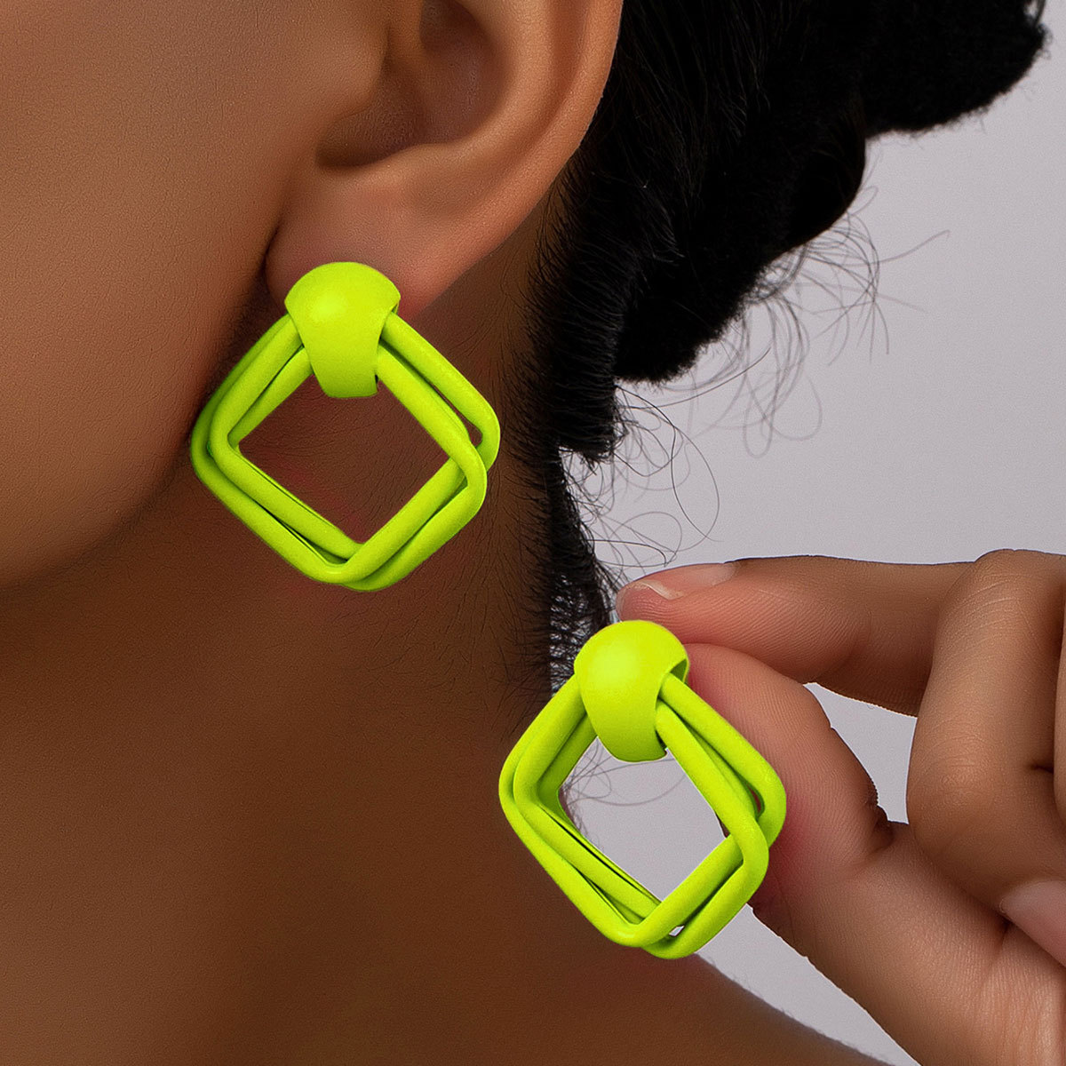 European and American New Foreign Trade Exaggerated Earrings, Personalized Alloy Paint Square Tube Earrings, Fashionable and Versatile Earrings for Women