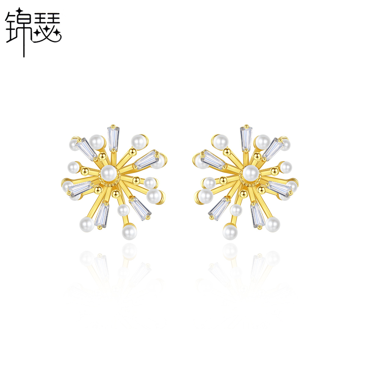 Cute golden earrings with zircon pearl