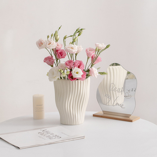Nordic Minimalist Creamy Modern Ceramic Flower Vase Decor Dried Flowers Entrance Hall Living Room Flower Arrangement Dining Table Ornament