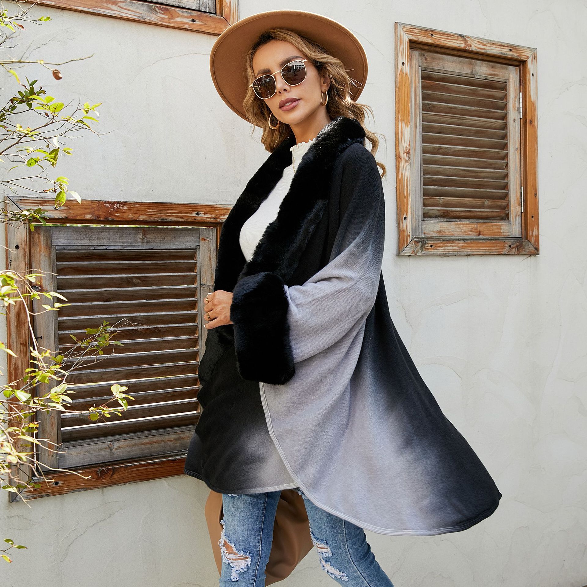 Abrigo de lana con chal para mujer Otoño e Invierno 2021 nueva moda elegante abrigo de lana de doble cara engrosado
