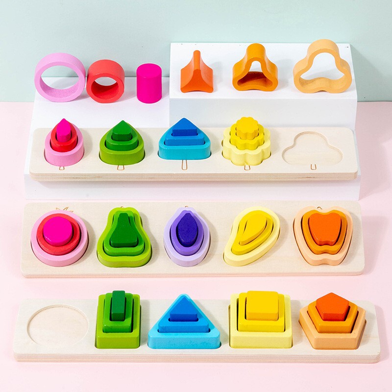 Montessori Early Education Aids Geometric Set Column Baby Kidsren's Educational Assembled Building Blocks Year Old Boy Toys Baby Shape Matching