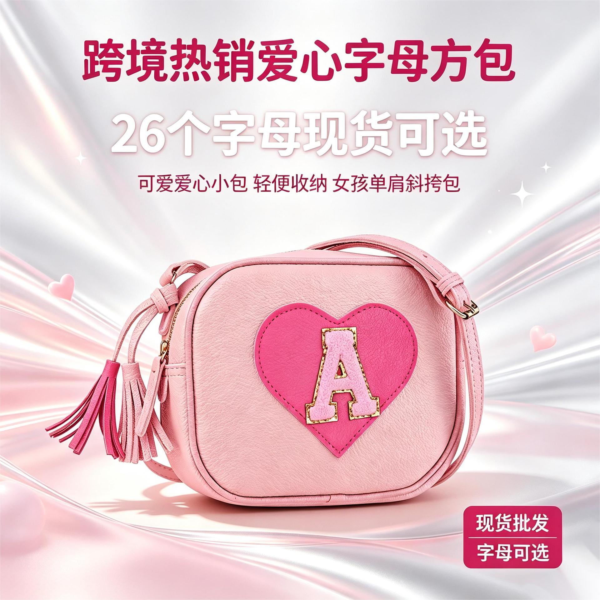Cross-border bestseller: same style girl's heart-shaped letter square crossbody bag, cute children's small backpack with tassels