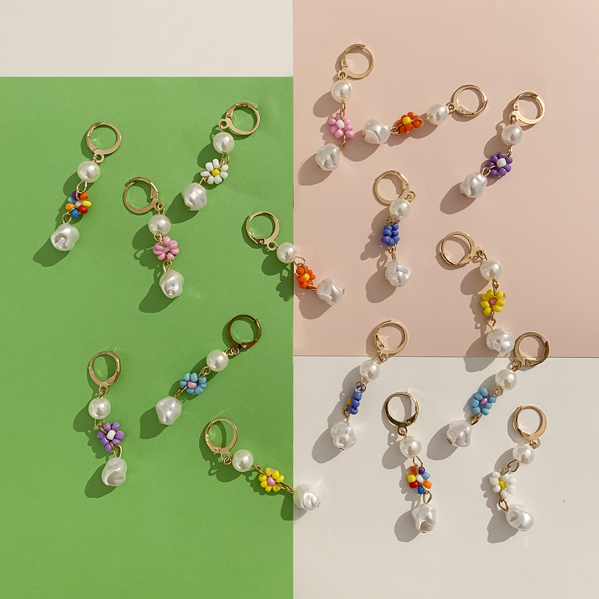 Boucles d'oreilles en forme de marguerite, perles de riz, fraîches et polyvalentes, de style minimaliste, imitant les perles, boucles d'oreilles en forme de fleur de niche_voghion.com