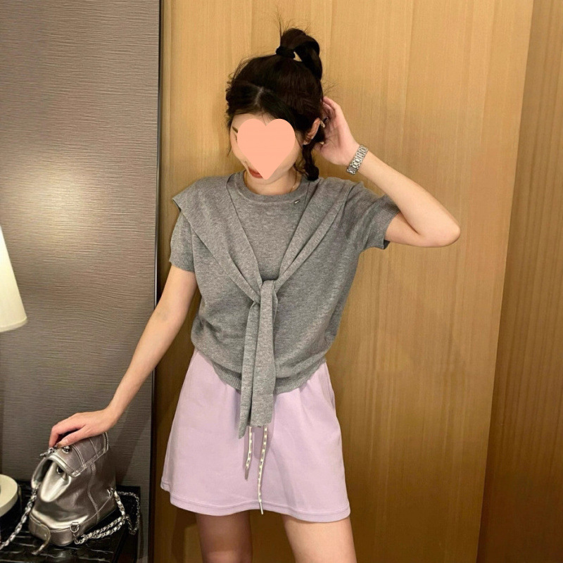 韩单！高货【秋季入场券】气质休闲高级感外搭披肩针织上衣女两件|undefined