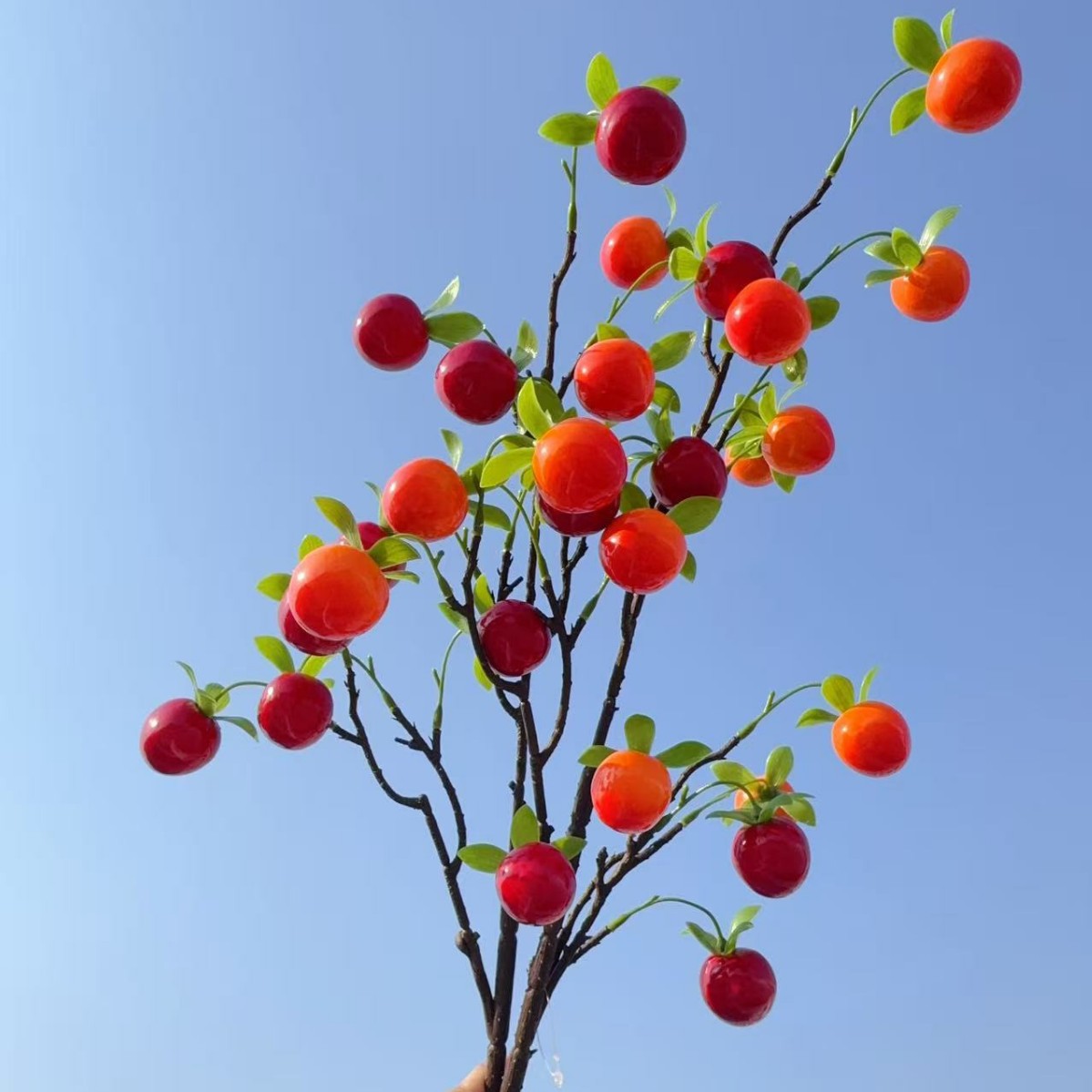 仿真柿子家居装饰客厅插花仿真水果树枝假花假水果厂家批发14头老