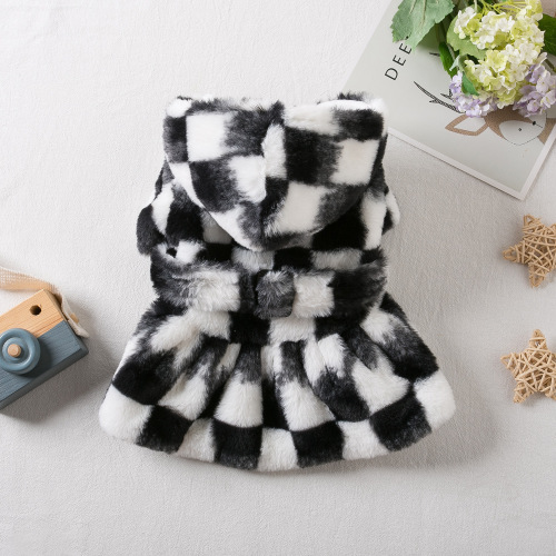 Pet Dog and Cat Autumn/Winter New Year Christmas Dog Dress Checkered Black and Red Plaid Skirt Teddy and Bichon Clothes