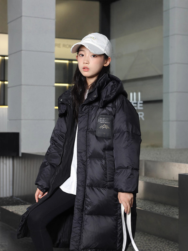 秋冬季儿童中长款羽绒服男童女童中大童加厚连帽过膝休闲外套童装|undefined