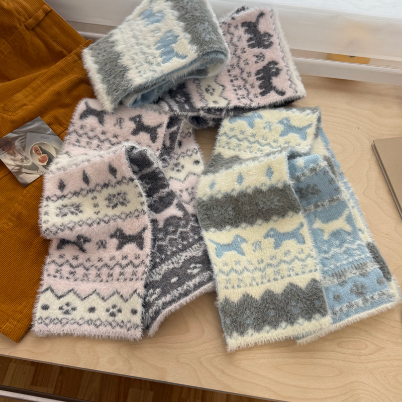 Fair Isle Retro Jacquard Knitted Scarf for Women, Winter Atmosphere, Thickeneded and Warm, Korean Style Versatile Student Scarf for Men