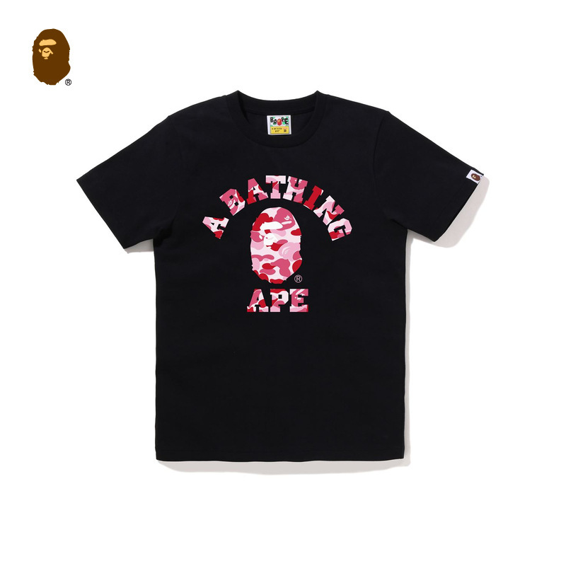 BAPE 여성 가을, 겨울 클래식 카모플라주 원숭이 머리 문자 프린트 반팔 티셔츠 210005N
