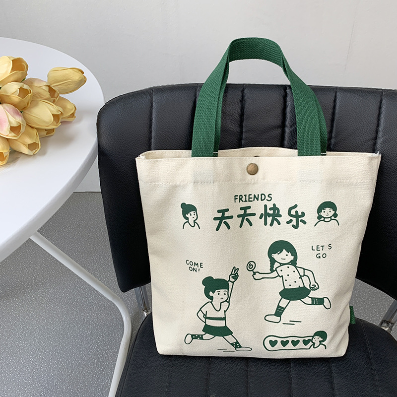 Bolsa de lona, bolso de lona de caricatura de mujer, bolso de mano, bolso de mano pequeño, bolso de mano casual coreano, una bolsa de cabello