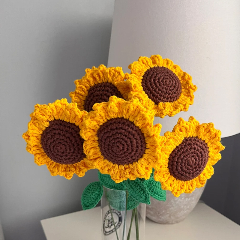 Manual DIY tejido material de crochet girasol hilo de lana casero regalo ramo de lana tejido
