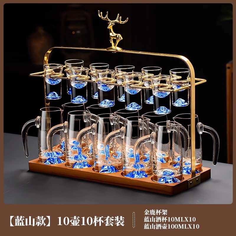 Copa de licor de lámina de oro conjunto de vidrio de cristal dos dos puntos jar Jinshan taza de bala porta taza doméstica mayorista