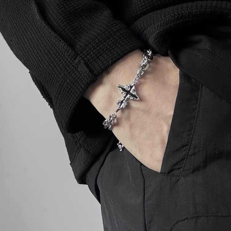 Hip-Hop Dissolved Dark Cross Bracelet for Men and Women Trendy All-Match Niche Design Advanced American Stainless Steel Necklace