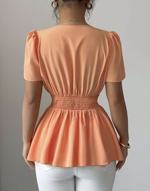 Chemisier luxueux en satin acétate pour femme, col en V, grande taille, ceinture à la taille, effet ventre plat, style estival haut de gamme, blouse décontractée_voghion.com