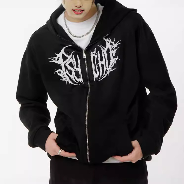 Veste polaire à capuche zippée avec imprimé éclair Y2K Wildberries en promotion pour femme_voghion.com