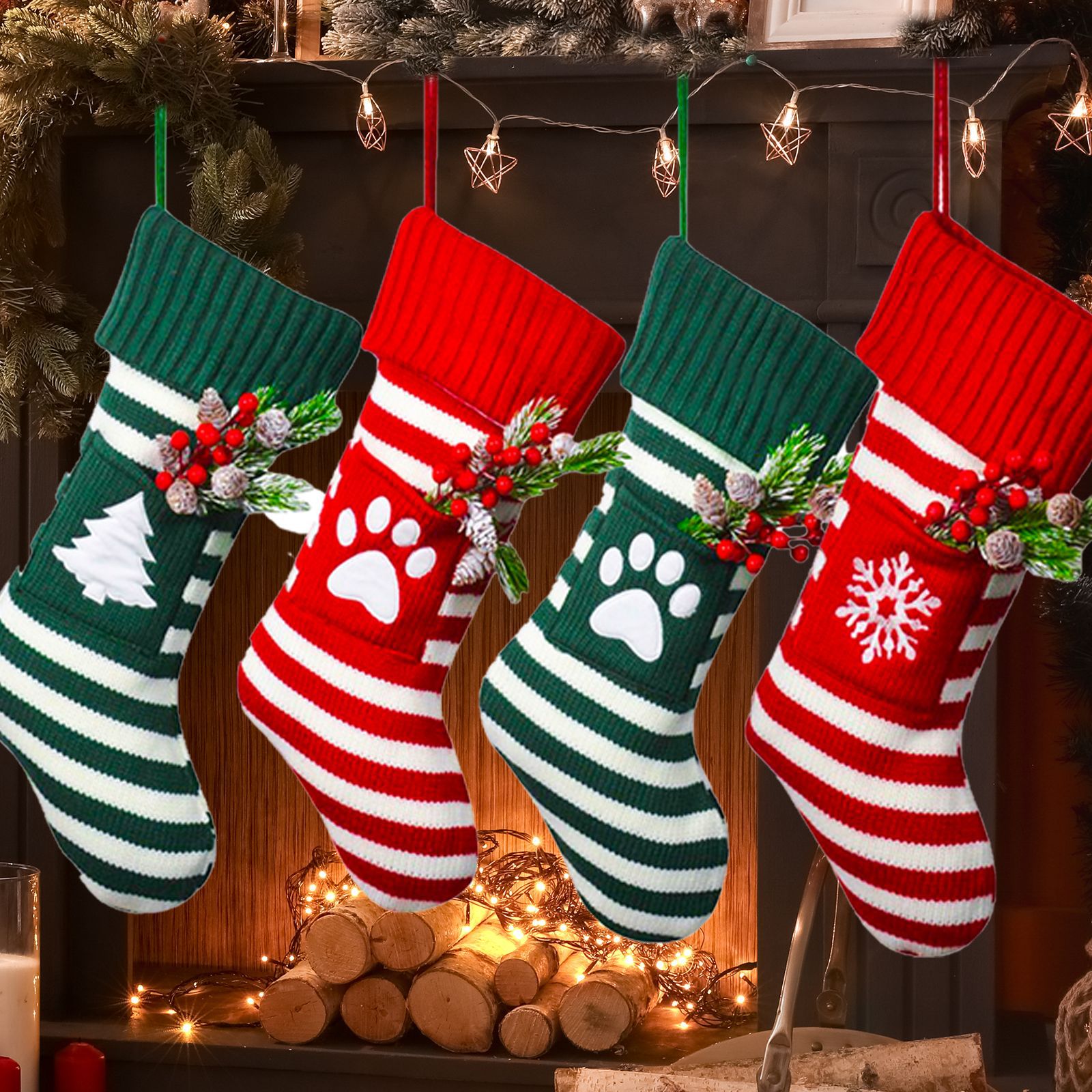 跨境亚马逊新款圣诞节宠物猫狗圣诞针织袜子礼物袋圣诞袜圣诞礼品