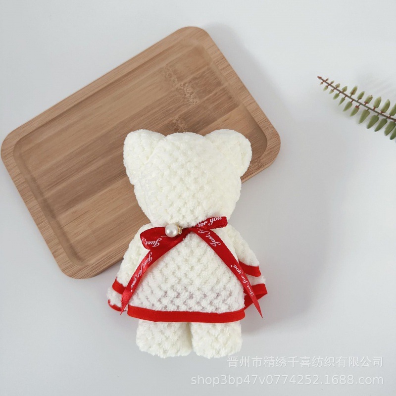 베이지 파인애플 체크무늬 곰돌이 + 진주 펜던트