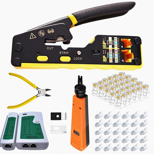 Cross-border multi-functional 8P6PRJ45 through-hole network cable clamp telecommunication testing tool set network tool manual pliers