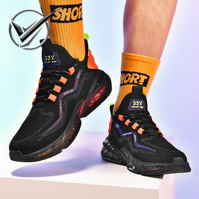 笑相迎秋季新款透气飞织爆米花运动跑步潮鞋男增高青少年夜光男鞋|ru