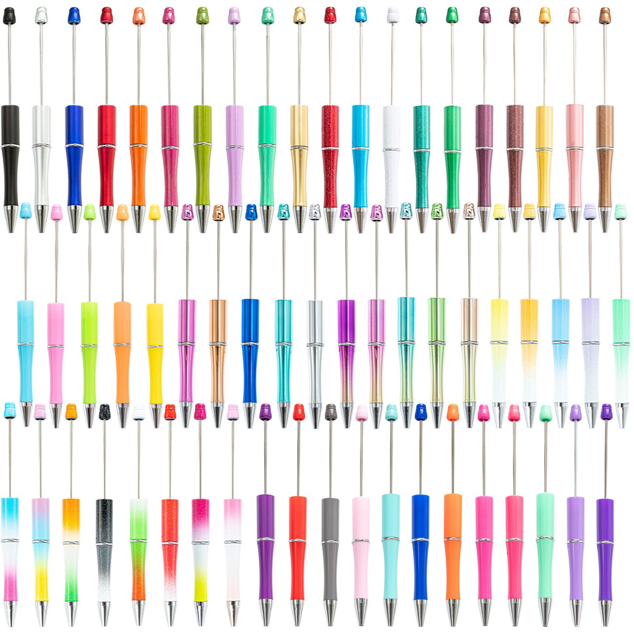DIY Bead Pen Amazon Cross-border Rotating Ballpoint Pen with Logo Printing Creative Plastic Bead Pen Wholesale