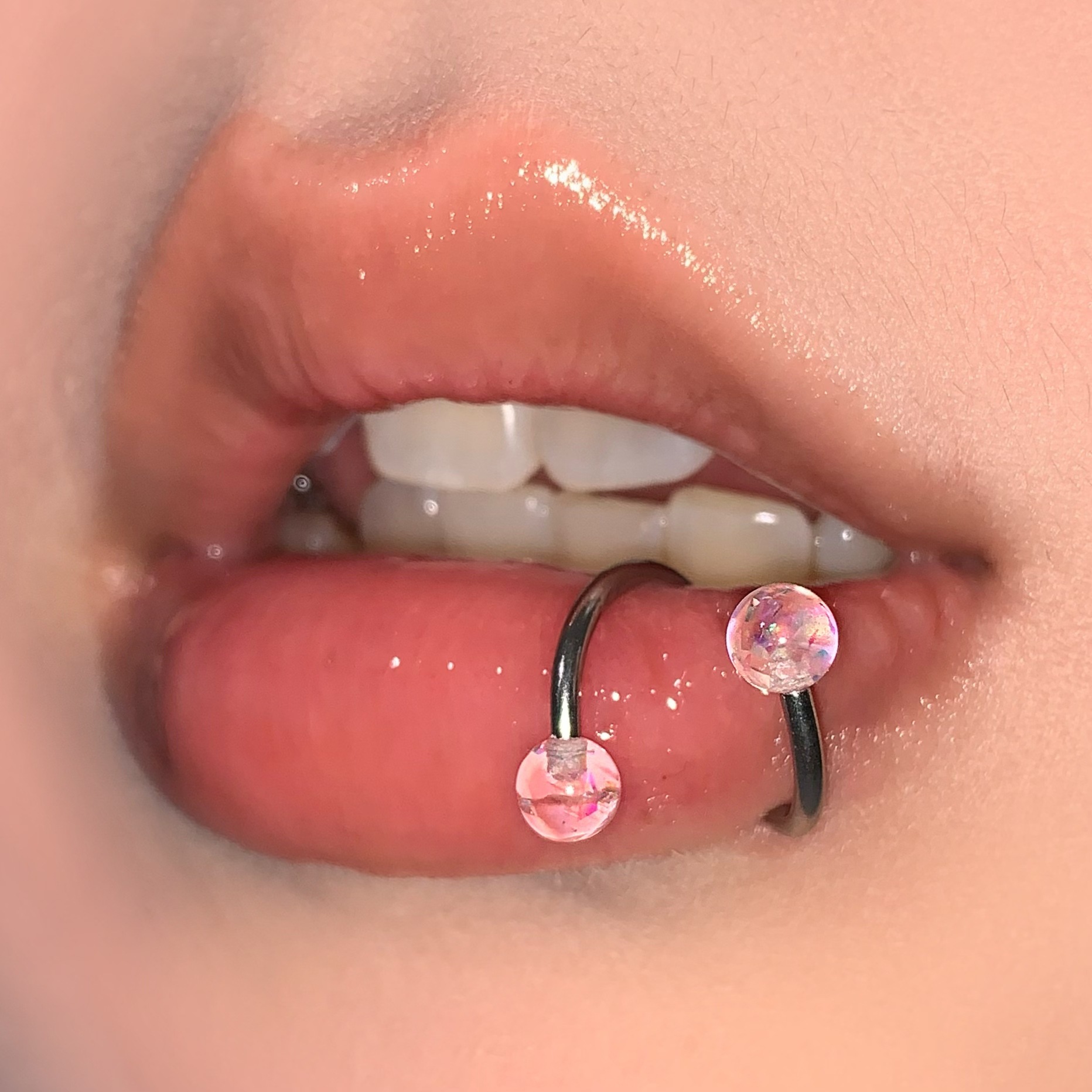 Labret stud lip piercing jewelry styling detail