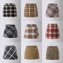 2025女童秋冬红色毛呢格子包臀裙儿童洋气半身裙女孩高腰短裙