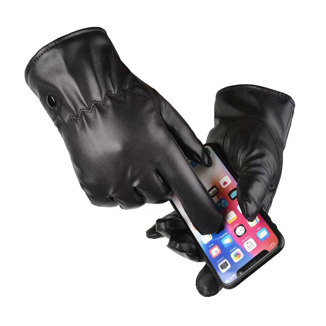 Guantes de cuero para hombres de invierno a prueba de viento, impermeable, guantes de motocicleta caliente, pantalla táctil de invierno
