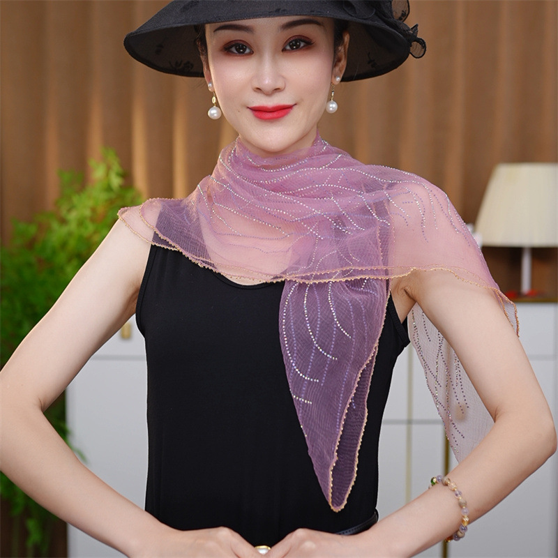 韩版新款烫钻丝巾时尚头巾夏季百搭女士围巾轻薄方巾镶钻高级丝巾|undefined