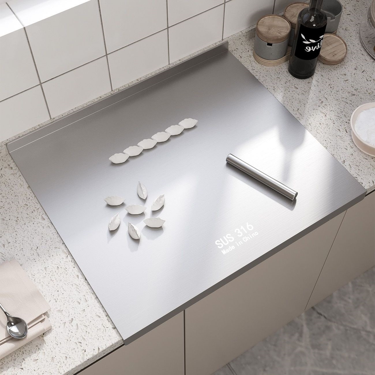 Edible 316 stainless steel cutting board, chopping board, countertop, rolling board, kitchen use, antibacterial and mold-resistant