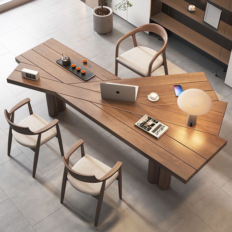 Solid Wood Desk, Modern Minimalist Living Room Designer Computer Desk, Study Room Office Desk, Home Workstation, Irregular-Shaped Storage