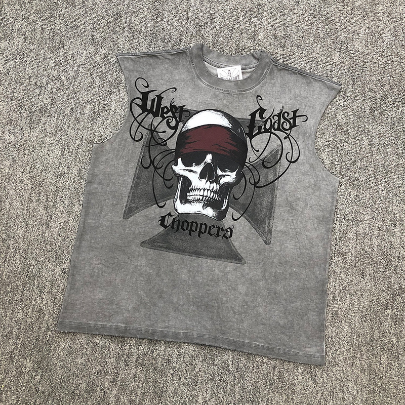West Coast Choppers Retro 90S West Coast Biker Skull Sleeveless Vest T-Shirt West Coast Choppers Retro 90S West Coast Biker Skull Sleeveless Vest T-Shirt
